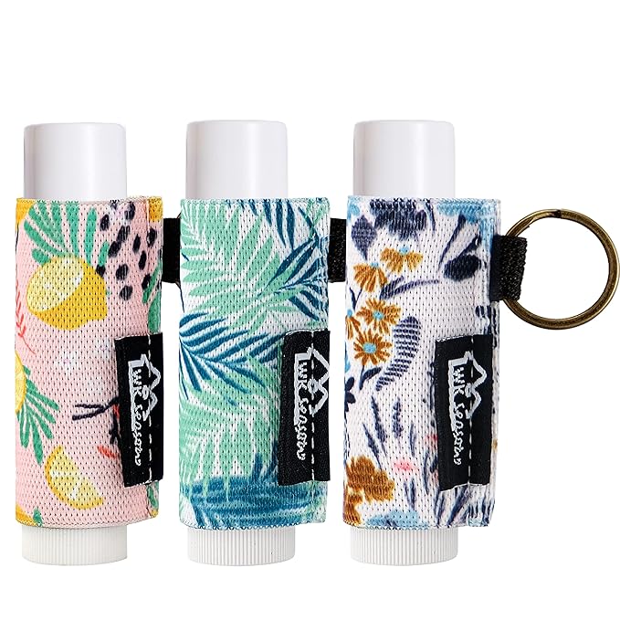 WK IEASON Lip Balm Holder Keychain, Stocking Stuffers for Teen Girls, 3PCS Clip on Lip Gloss Holder Compatible With Chapstick, Burt's Bees Sleeves Holder Key Chains Women Cute Elastic Lipstick Holder