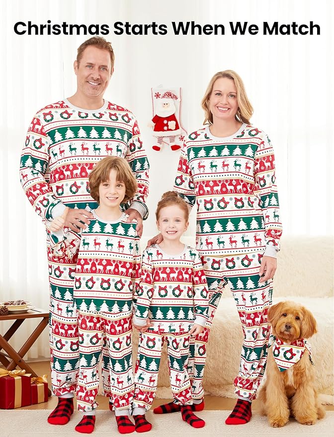 PATPAT Christmas Family Matching Pajama Sets Includes Christmas Socks - Perfect for Family Photos & Holiday Celebrations