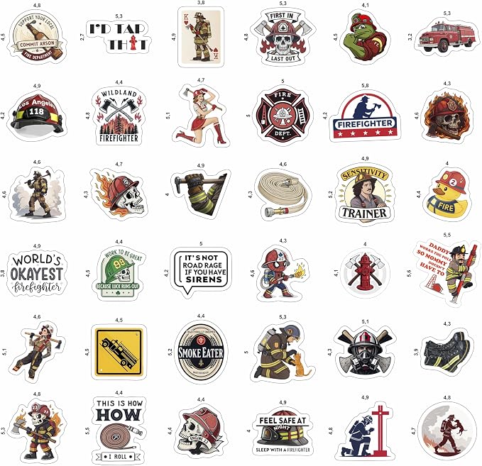 100Pcs Funny Firefighter Stickers for Helmets, Water Bottles, Laptop - Fireman Stickers for Hard Hat - Firefighter Gifts for Men - Fireman Party Supplies & Decorations