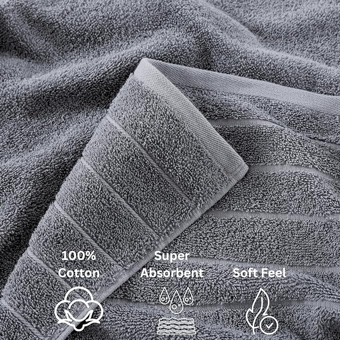 Casa Platino 100% Cotton Luxury Bathroom Towel Set - 18 Pc - Ring Spun, Quick Dry, Soft & Highly Absorbent - 6 Bath, 6 Washcloths, 6 Hand Towels - Remains Plush After Multiple Washes - Cool Grey