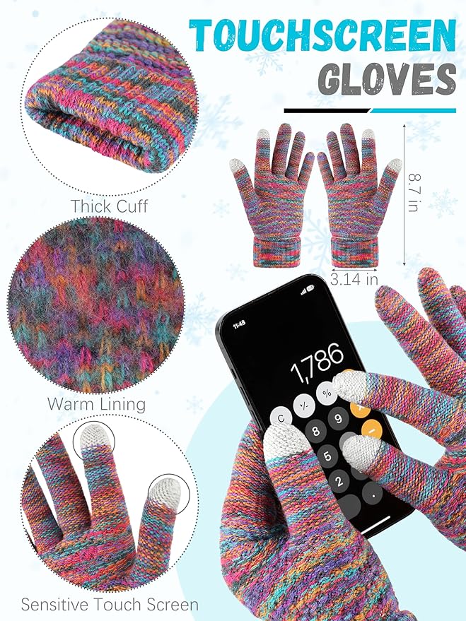 Winter Beanie Hat Scarf Gloves, Warm Fleece Knit Hats Touch Screen Gloves Neck Scarf Set Winter Gifts for Unisex Adult