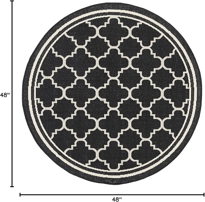 SAFAVIEH Courtyard Collection 4' Round Black/Beige CY6918 Trellis Indoor/ Outdoor Splashproof Easy Scrubbing Patio Backyard Mudroom Area Rug