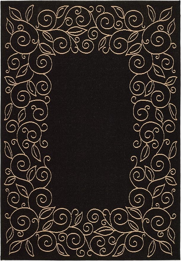 SAFAVIEH Courtyard Collection Area Rug - 6'7" x 9'6", Black & Beige, Non-Shedding & Easy Care, Indoor/Outdoor & Washable-Ideal for Patio, Backyard, Mudroom (CY5139D)
