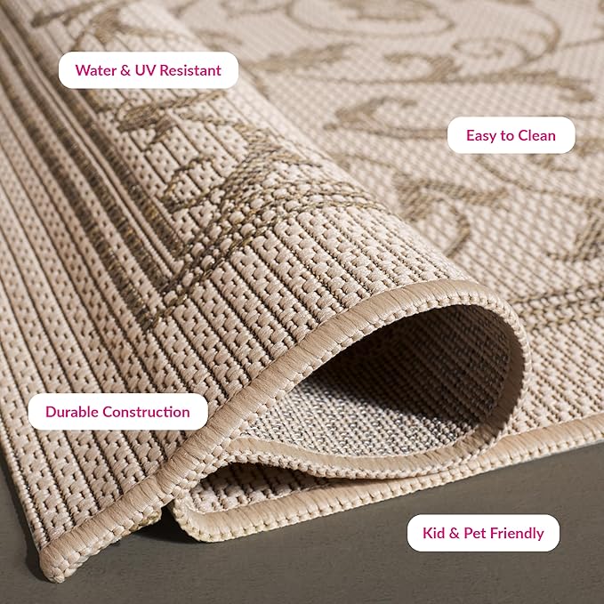 SAFAVIEH Washable Rug Outdoor Courtyard Collection - 2'3" x 12' Runner, Natural & Brown, Non-Shedding & Easy Cleaning, Ideal for Patio, Entryway, Mudroom, Hallway, Kitchen (CY2098-3001)