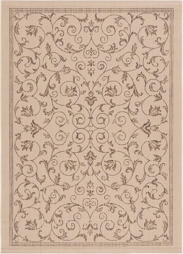 SAFAVIEH Washable Rug Outdoor Courtyard Collection - 4' x 5'7", Natural & Brown, Non-Shedding & Easy Cleaning, Ideal for Patio, Backyard, Mudroom (CY2098-3001)