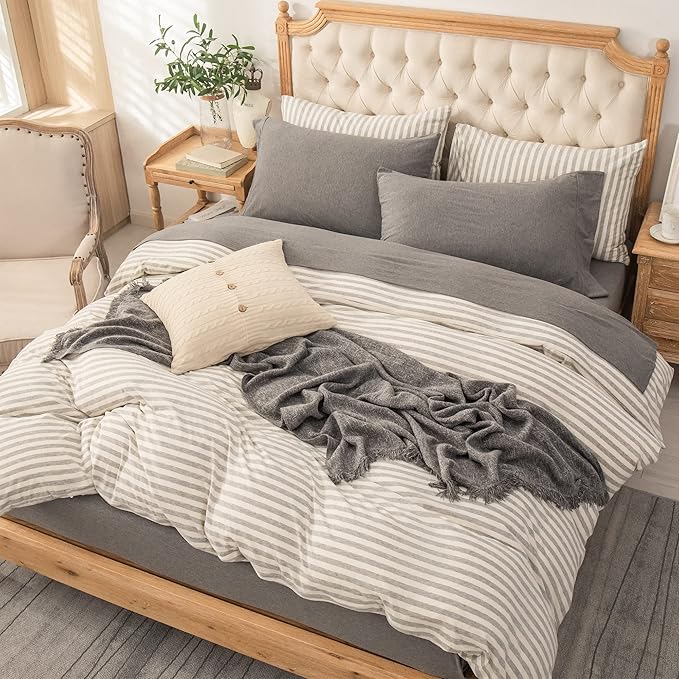 PURE ERA Jersey Knit 4pc Bed Sheet Set 100% T-Shirt Heather Cotton Super Soft Comfy Breathable Fits Mattress Up to 20" Extra Deep Pocket (Heather Dark Grey, King)