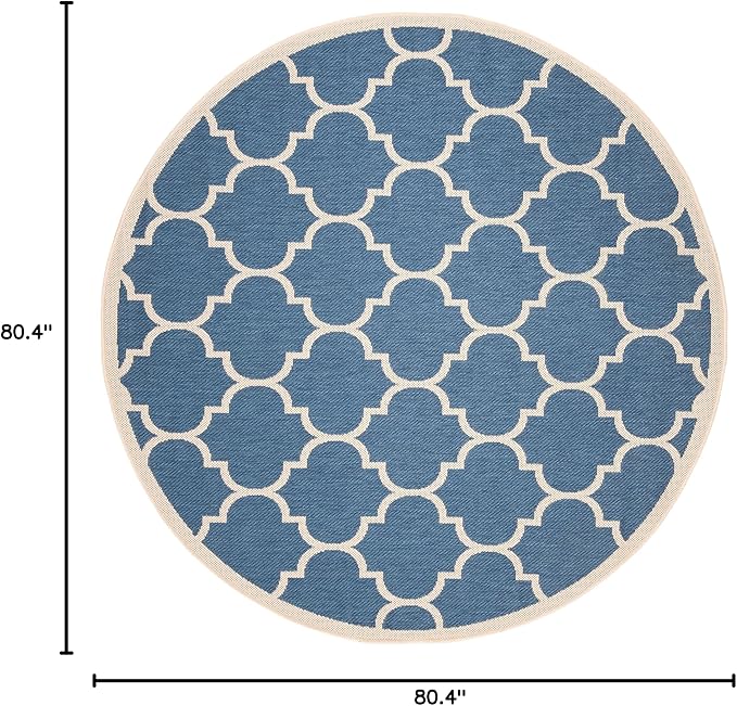 SAFAVIEH Courtyard Collection 6'7'' Round Blue/Beige CY6914 Trellis Indoor/ Outdoor Patio Backyard Mudroom Area Rug
