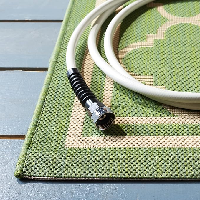 SAFAVIEH Washable Rug Outdoor Courtyard Collection - 7'10" Square, Green & Beige, Non-Shedding & Easy Cleaning, Ideal for Patio, Backyard, Mudroom (CY6918-244)