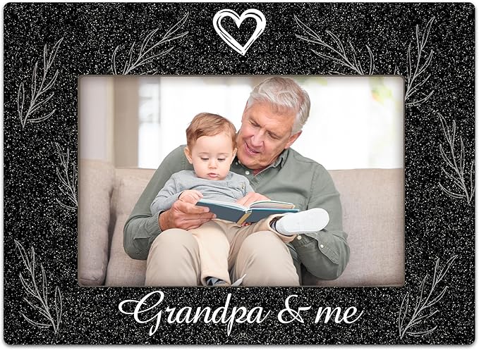 Grandpa & Me Keepsake,Black Wood Sentiments, I Love Grandpa Picture Frame, Thoughtful Photo Gift for Papa, Family, Perfect for Desk or Tabletop