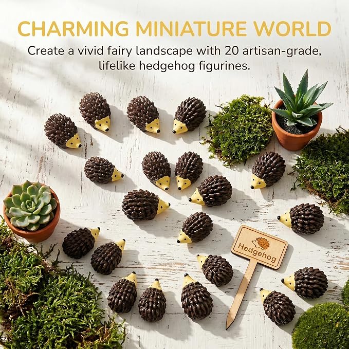 Hedgehog Figurines: 20Pcs Resin Hedgehog Miniature Moss Landscape DIY Crafts Accessories Animals Model for Fairy Garden Home Ornaments