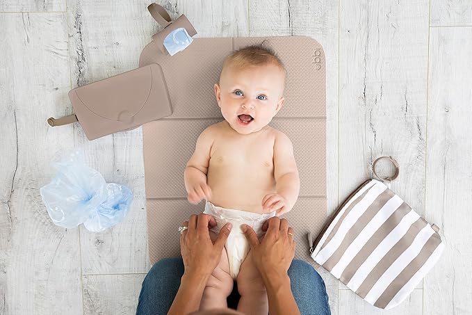 Ubbi On-The-Go Diaper Changing Baby Mat, Soft and Comfortable Diaper Bag Accessory Must Have for Newborns, Easy to Clean, Portable Folding Pad, Baby Traveling Accessories, Taupe