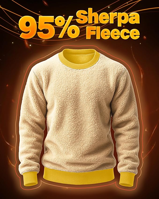 Boladeci Men's Full Sherpa Lined Crewneck Sweatshirts Heavy-weight Fleece Pullover Thick Thermal Long Sleeve Cotton
