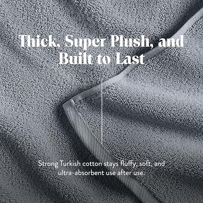 Brooklinen Super-Plush Turkish Cotton Bath Sheets Set - 2 Bath Sheets + 2 Hand Towels Cotton, 820 GSM, Highly Absorbent, Machine Washable, Perfect for Home & Bathroom (Smoke Grey)