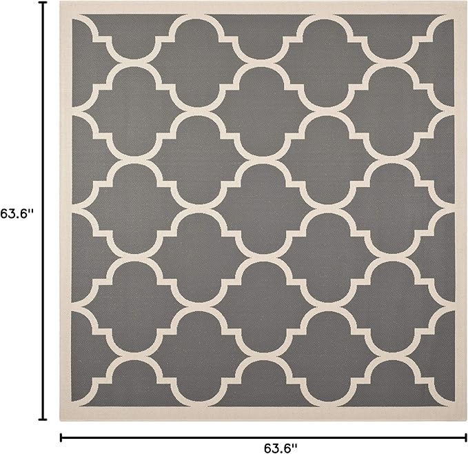 SAFAVIEH Washable Rug Outdoor Courtyard Collection - 5'3" Square, Anthracite & Beige, Non-Shedding & Easy Cleaning, Ideal for Patio, Backyard, Mudroom (CY6914-246)