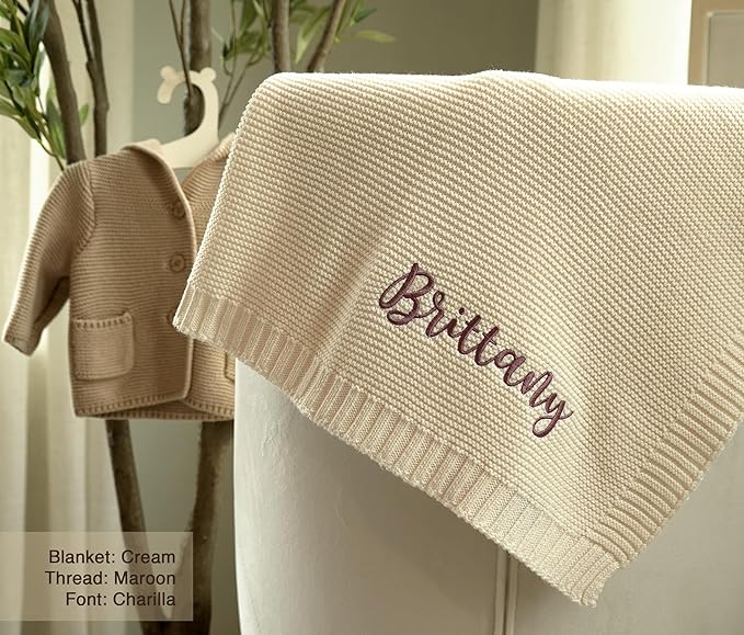 100% Organic Cotton Personalized Baby Blanket | Embroidered Custom Name, Knitted Baby Blanket for Girl and Boys Customized
