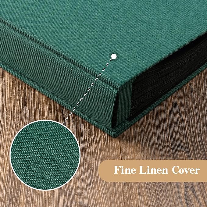 potricher Small 8x10 Photo Album 160 Pockets Linen Cover Large Capacity Picture Book for Family Wedding Anniversary and Baby (Dark Green)