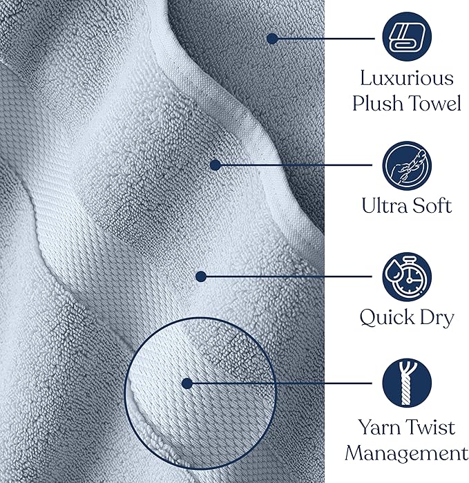 Delara Organic Cotton Luxuriously Plush Bath Towel Pack of 4 | GOTS & OEKO-TEX Certified | Premium Hotel Quality Towels | Feather Touch Technology|650 GSM Long Staple|Soft, Quick Dry & Ultra-Absorbent
