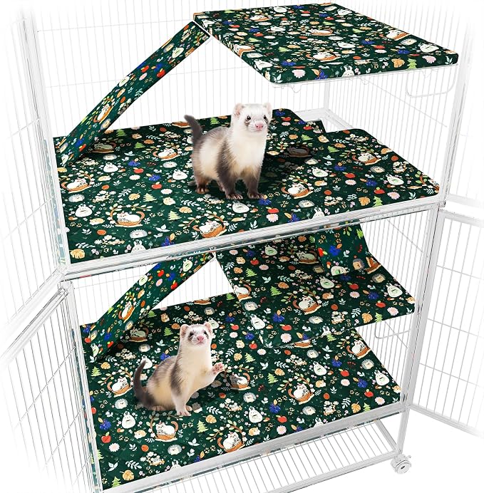 Ferret Cage Liner for Ferret Nation & Critter Nation Cage | Washable Bedding, Leakproof Cage Accessories for Ferrets, Chinchillas, Rats & Other Small Animals(Double Unit Combo)