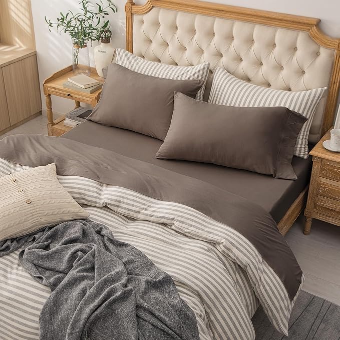 PURE ERA Jersey Knit 4pc Bed Sheet Set 100% T-Shirt Cotton Super Soft Comfy Breathable Fits Mattress Up to 20" Extra Deep Pocket (Solid Brown, Queen)