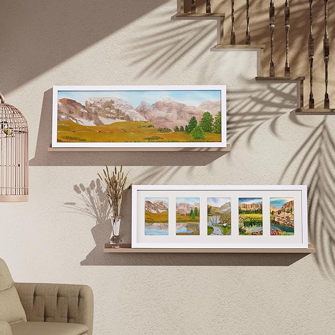 Vittanly 8x24 Collage Picture Frame, Displays 5Pcs 4x6 Pictures with Mat or 1Pcs 8x24 without Mat, Picture Frames Collage Wall Decor for Horizontal or Vertical Display, White, 1 Pack