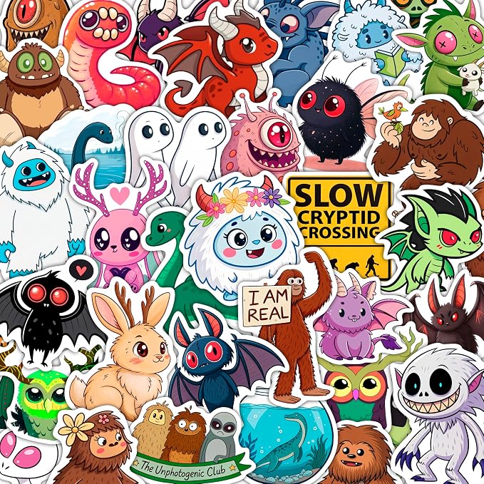 100Pcs Cryptid Stickers Waterproof, Decals - Cryptids Gifts, Party Supplies - Gift for Women & Men