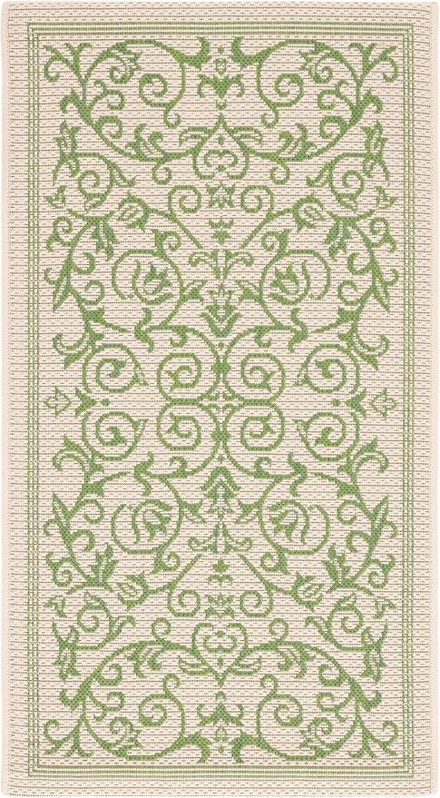 SAFAVIEH Washable Rug Outdoor Courtyard Collection - 2' x 3'7", Natural & Olive, Non-Shedding & Easy Cleaning, Ideal for Patio, Front Door, Entryway, Doormat (CY2098-1E01)