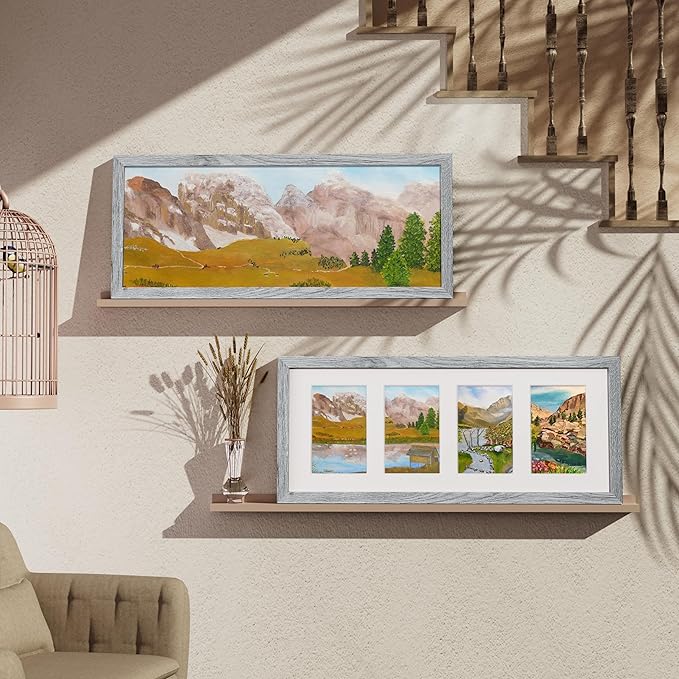 Vittanly 8x20 Collage Picture Frame, Displays 4Pcs 4x6 Pictures with Mat or 1Pcs 8x20 without Mat, Picture Frames Collage Wall Decor for Horizontal or Vertical Display, Grey, 1 Pack