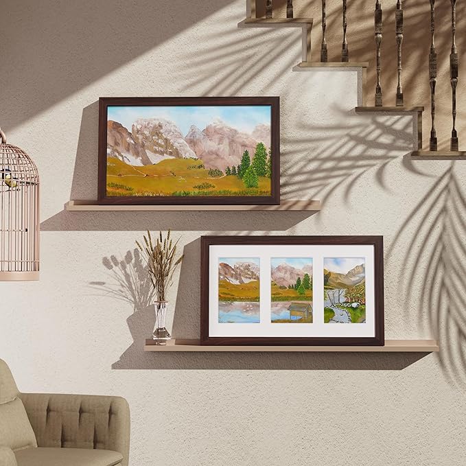 Vittanly 8x14 Picture Frames Collage Wall Decor, Displays 3Pcs 4x6 Pictures with Mat or 1Pcs 8x14 without Mat, Collage Picture Frame for Horizontal or Vertical Display, Brown, 1 Pack