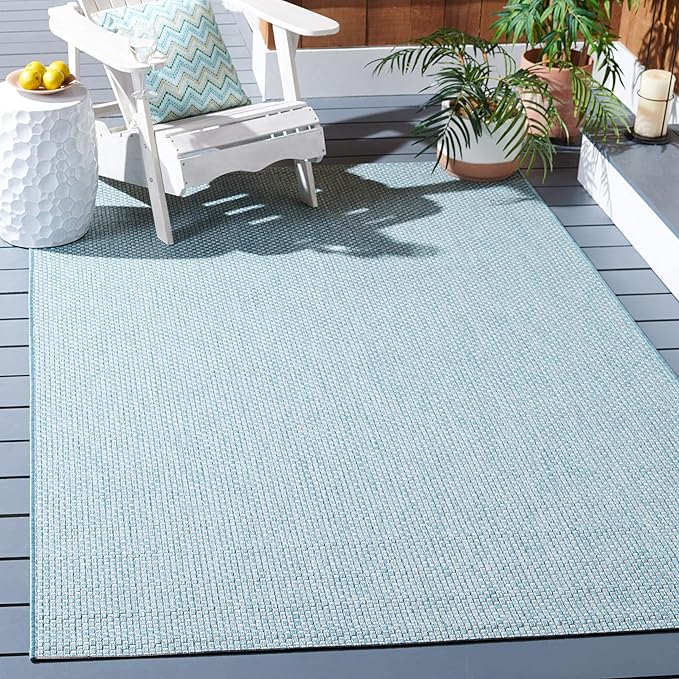 SAFAVIEH Washable Rug Outdoor Courtyard Collection - 2'3" x 5', Aqua Blue & Grey, Non-Shedding & Easy Cleaning, Ideal for Patio, Front Door, Entryway, Mudroom, Doormat (CY8521-37121)