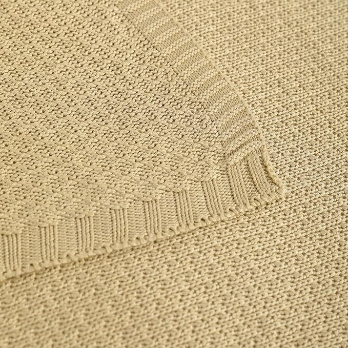 NTBAY Cable Knit Cooling Throw Blanket, Soft and Breathable Throw Blanket 51x67 Inches Made from Rayon Derived from Bamboo for Couch, Sofa, Nap, Khaki