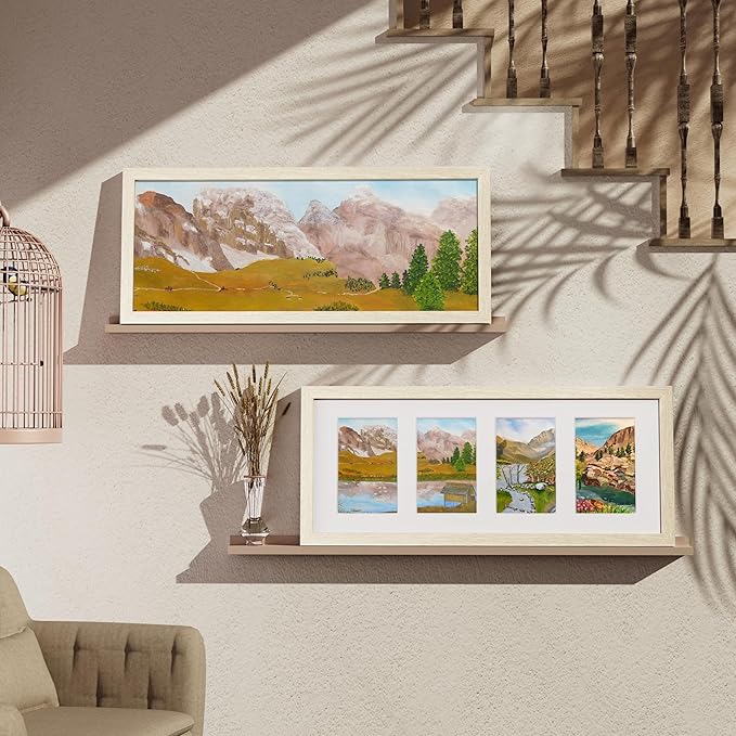 Vittanly 8x20 Collage Picture Frame, Displays 4Pcs 4x6 Pictures with Mat or 1Pcs 8x20 without Mat, Picture Frames Collage Wall Decor for Horizontal or Vertical Display, Cornsilk, 1 Pack