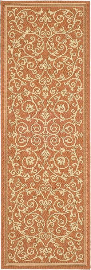 SAFAVIEH Washable Rug Outdoor Courtyard Collection - 2'3" x 10' Runner, Terracotta & Natural, Non-Shedding & Easy Cleaning, Ideal for Patio, Entryway, Mudroom, Hallway, Kitchen (CY2098-3202)