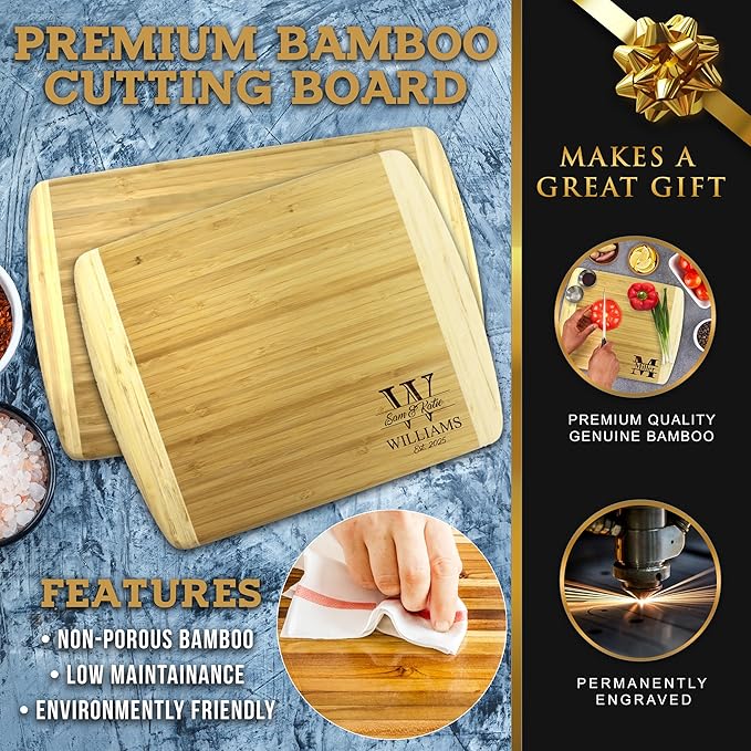 My Personal Memories Premium Bamboo Cutting Boards - Monogrammed Wedding Cutting Board Housewarming - Customized (MEDIUM - 13" x 11")