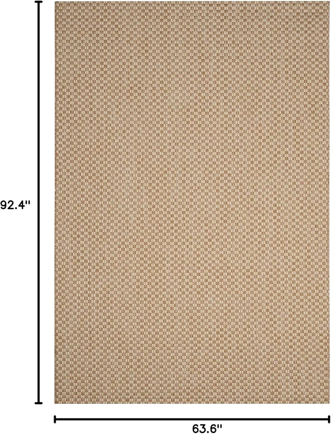 SAFAVIEH Washable Rug Outdoor Courtyard Collection - 5'3" x 7'7", Natural & Cream, Non-Shedding & Easy Cleaning, Ideal for Patio, Backyard, Mudroom (CY8653-03021)