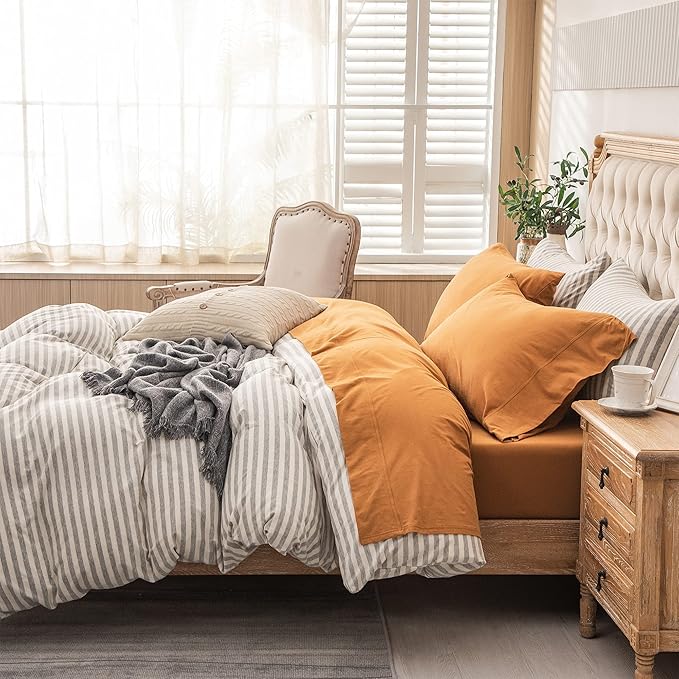 PURE ERA Jersey Knit 4pc Bed Sheet Set 100% T-Shirt Cotton Super Soft Comfy Breathable Fits Mattress Up to 20" Extra Deep Pocket (Solid Burnt Orange, Queen)