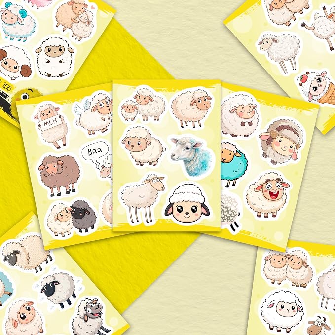 100Pcs Sheep Stickers for Scrapbooking - Sheep Gifts, Party Supplies - Lamb & Farm Animal Stickers - Gift for Women & Men
