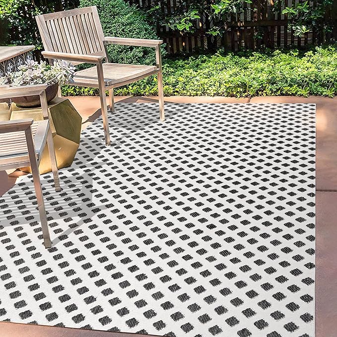 JONATHAN Y Mini-Diamond Trellis Indoor Outdoor Area Rug 3X5 White/Black, Rabat High-Low Pile for Backyard, Patio, Porch, Easy-Cleaning, High Traffic, Pet-Friendly, Non-Shedding (SBH101B-3)