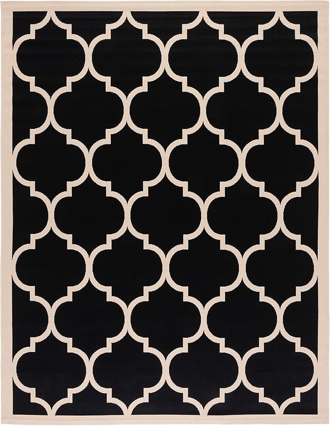 SAFAVIEH Washable Rug Outdoor Courtyard Collection - 9' x 12', Black & Beige, Non-Shedding & Easy Cleaning, Ideal for Patio, Backyard, Mudroom (CY6914-266)