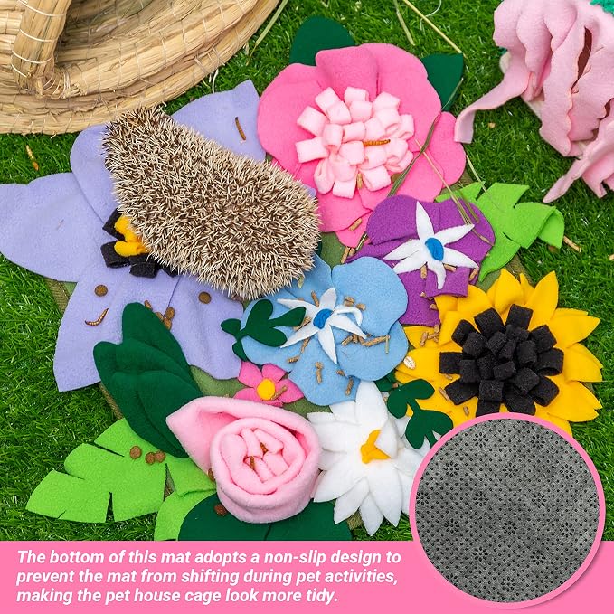 Snuffle Mat for Rabbit, Cute Flower Interactive Bunny Foraging Toy | Enrichment Feeder Toy & Cage Accessories for Rabbit, Guinea Pig, Hedgehog, Chinchilla (11.8x11.8in)