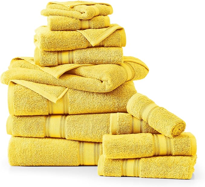 LANE LINEN 12 Pack Towels for Bathroom – 100% Ring-Spun Cotton, 4 Bath, 4 Hand & 4 Wash Cloth, Zero Twist Soft Towels, Oeko Tex Certified Hotel Quality Towel, Easy to Wash – Mimosa