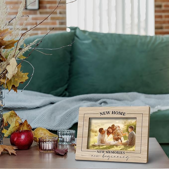 FONDCANYON New Home New Memories Housewarming Picture Photo Frame, 8 x 10 Inch, Beige Wooden Frame, Holds 5x7 Inch Photos