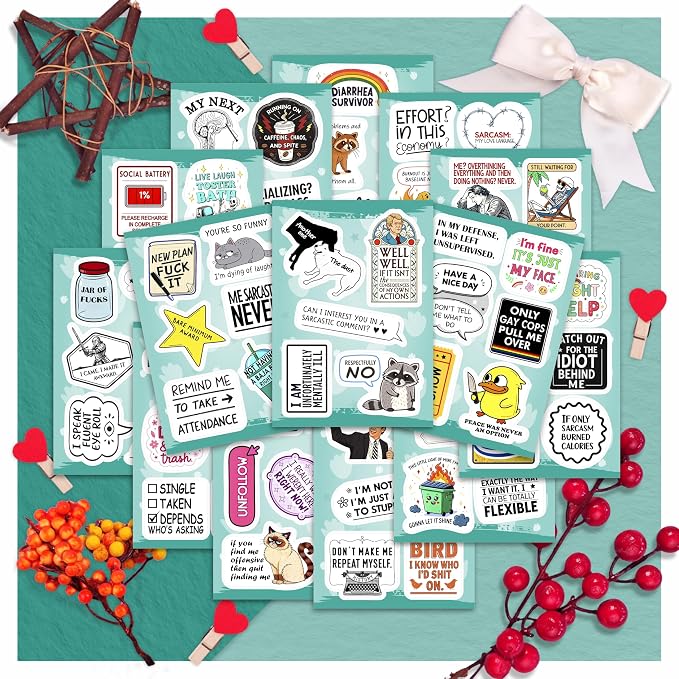 100Pcs Sarcastic Stickers for Adults - Funny Inappropriate Snarky Stickers, Sassy Unhinged Mean Silly Decals for Water Botttle, Laptop - Gag Gifts for Women & Men