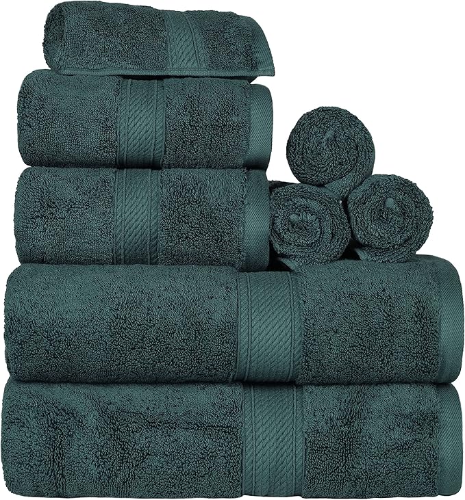 BLUENILEMILLS Madison Egyptian Cotton Towels, Towel Set for Bathroom, Shower, Hotel, Plush, 900 GSM, Highly Absorbent and Ultra-Soft Towels, Bath Essentials, 8 Piece Assorted Towel Set, Teal