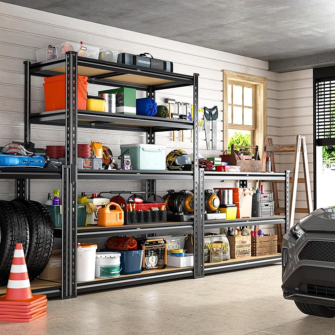 REIBII 2400LBS Storage Shelves 5 Tier Garage Shelving Heavy Duty Adjustable Garage Shelves, Utility Rack Shelf, Shelving Units for Storage Warehouse Pantry Closet, 35.5" W x 11.9" D x 72" H, 4 Pack
