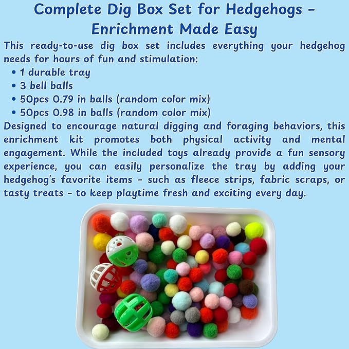Dig-Box Tray For Hedgehog Cage With Ball Toy, Funny Dig-Box Tray Toys for Hedgehogs, Ball Bell Toy for Hamster Ferret Kitten Cat, Hedgehog Accessories, Small Animal Accessories (White, 8.4*5.9*1.6in)