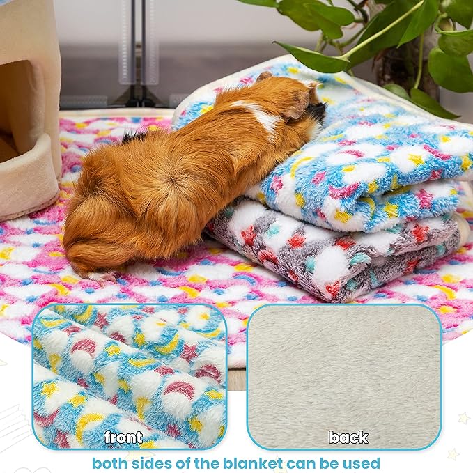 3PC Rabbit Bedding Mat Washable Soft Cage Liner Sleep Pad Fleece Blankets for Small Animals Guinea Pig Rat Ferret Chinchilla Hedgehog Hamster (S)