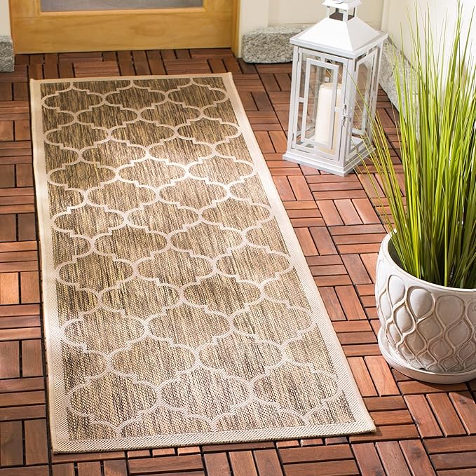 SAFAVIEH Courtyard Collection 2'3" x 14' Brown/Bone CY6914 Trellis Indoor/ Outside Waterproof Easy cleansingPatio Backyard Mudroom Runner Mat