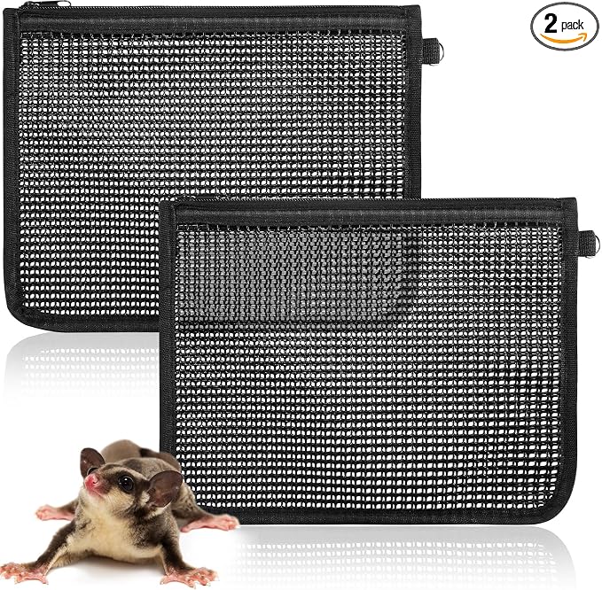 Abbylike 2 Pcs Sugar Glider Nail Trimmer Nails Trimming Pouch Mesh 7.87 x 9.84 inches Trim Bag for Guinea Pig Rat Ferrets Small Pets, Black