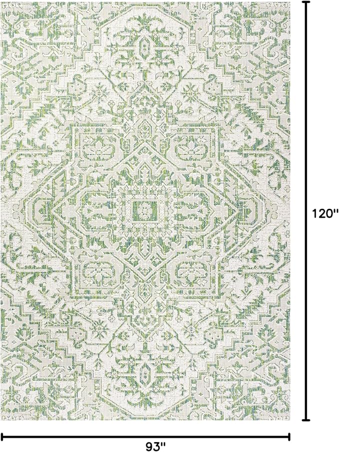 JONATHAN Y Boho Medallion Indoor Outdoor Area Rug 8X10 Green/Cream, Estrella Textured Weave for Backyard, Patio, Porch, Easy-Cleaning, High Traffic, Pet-Friendly, Non-Shedding (SMB105G-8)
