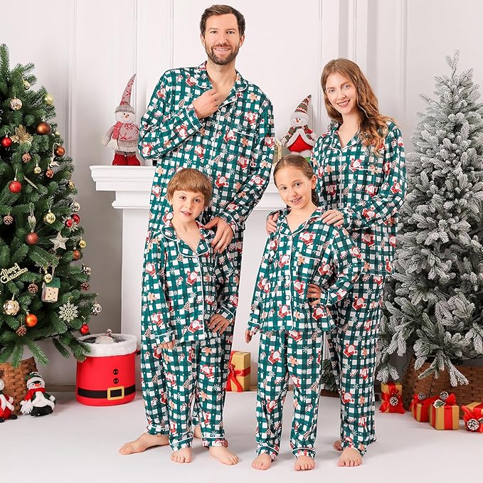 ANGELGGH Family Christmas PJs Matching Sets 2 Pcs Festival Party Pajamas Holiday Warm Sleepwear Couples Button Loungewear